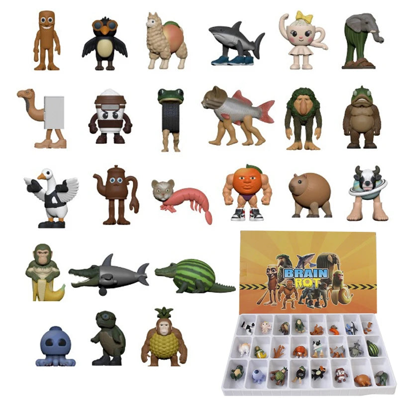 24Pcs Italian Brainrot Tung Tung Sahur Figures Doll Tralalero Tralala Bombardino Crocodilo Shimpanzini Bananini Model Toy Gift